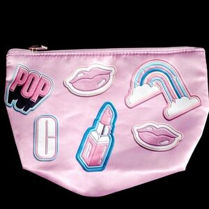 🩷*Clinique* Baby Pink Cosmetic Pouch with SUPER CUTE PATCHES💄 🌈 💋🩵🩷